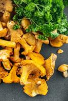 chanterelle mushrooms tasty mushroom fresh food snack on the table copy space food background rustic top view photo