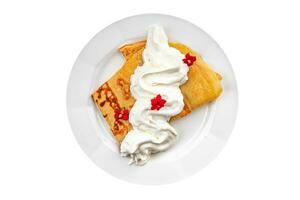 crepes whipped cream pancakes portion sweet delicious dessert appetizer meal food snack on the table copy space photo