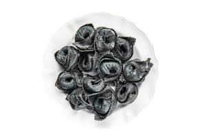 ravioli black color agnolotti cuttlefish ink fresh seafood salmon fish eating cooking appetizer meal food snack on the table copy space food photo