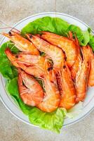 shrimp Gambas prawn fresh seafood crustacean meal food snack on the table copy space food background rustic top view photo
