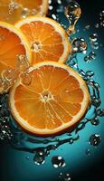 naranja rebanada en agua ai generado foto