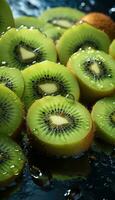 kiwi Fruta rebanadas dentro agua ai generado foto