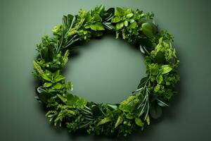 Garland made from indoor garden greens isolated on a gradient background photo