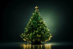 Sustainable Christmas tree with LED lights isolated on a gradient background photo