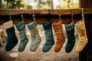 Sewing handmade stockings from repurposed fabrics for a sustainable Christmas photo