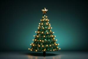 Sustainable Christmas tree with LED lights isolated on a gradient background photo