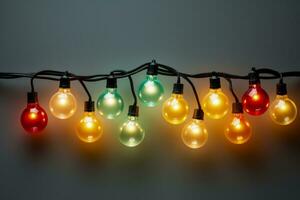 Energy efficient LED Christmas lights strand isolated on a gradient background photo