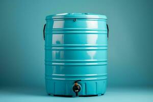 Rainwater collection barrel for garden irrigation isolated on a gradient background photo
