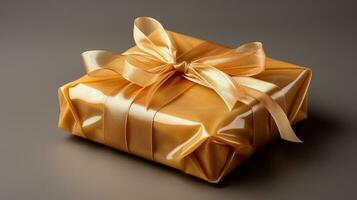 Gift wrapped in biodegradable material isolated on a gradient background photo