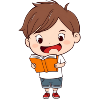 Hand drawn cartoon boy holding book. AI Generative png