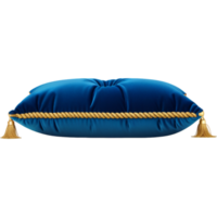 azul terciopelo almohada con oro cuerda. ai generativo png