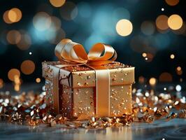 Festive gift box against bokeh background holiday greeting card AI Generative photo