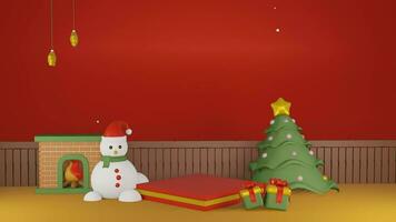 3D red background with Christmas minimalist podium, suitable for product promotion video