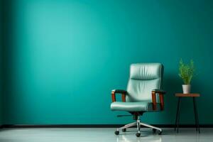 Modern office setup with ergonomically designed chair background with empty space for text photo