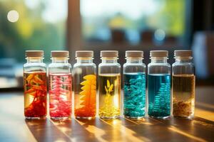 DIY genetic engineering kit on lab bench background with empty space for text photo