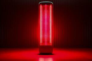 Red light therapy device in action background with empty space for text photo