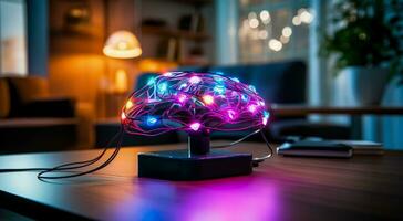 tDCS device positioned on a scientists desk background with empty space for text photo