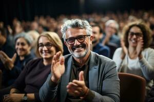 entusiasta audiencia a humano derechos seminario antecedentes con vacío espacio para texto foto