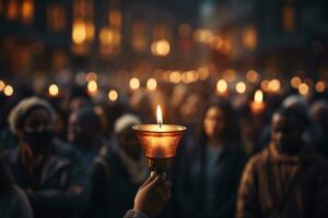 multitud participación velas en humano derechos día antecedentes con vacío espacio para texto foto