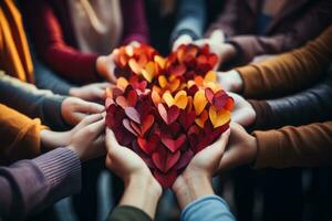 diverso manos juntos formando un corazón forma en humano derechos día foto