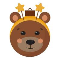 Hand drawn Christmas toy in shape of bear. Cute bear Christmas toy for fir tree. Animals toy for Christmas decoration. vector