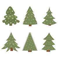 Set of Christmas tree. New Years fir tree with snowfall decorations. Elements for winter holidays decoration. vector