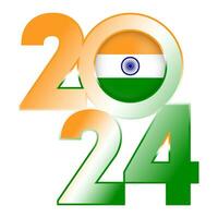 Happy New Year 2024 banner with India flag inside. Vector illustration.