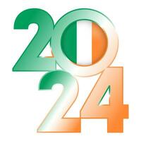 Happy New Year 2024 banner with Ireland flag inside. Vector illustration.