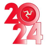 Happy New Year 2024 banner with Isle of Man flag inside. Vector illustration.