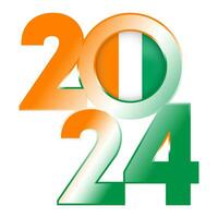 Happy New Year 2024 banner with Ivory Coast flag inside. Vector illustration.