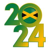 Happy New Year 2024 banner with Jamaica flag inside. Vector illustration.