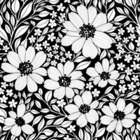 floral sin costura modelo de flores y hojas en negro y blanco. fondo de pantalla diseño para textiles, documentos, huellas dactilares, belleza productos vector