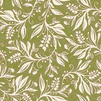 Floral seamless pattern with leaves and berries in chartreuse green cream palette, hand-drawn and digitized. Design for wallpapers, textiles, fabrics. vector