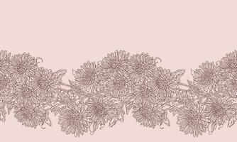 Chrysanthemums seamless border in garnet and misty rose colors, ornate, hand drawn horizontal motif for print, fabric, wrapping paper, wallpaper design element, packaging, cosmetics, beauty products vector