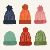 Set of hand draw knitted wool cap vector