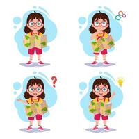 Set of illustrations of a girl with a map vector