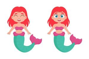 Cute mermaid illustration with bright hair color vector