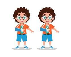 A set of illustrations of a boy with a broken arm vector