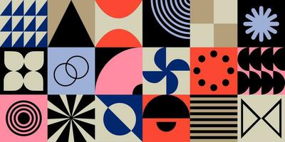 geométrico Bauhaus mosaico sin costura modelo. resumen vector para web bandera, negocio presentación, marca, tarjeta, invitación, póster, cubrir, textil impresión.