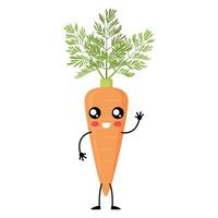 Cute carrot with eyes, arms and legs. Childish funny vector illustration isolated on white background.