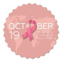 Sticker with pink ribbon for International Day against Breast Cancer in October. Vector illustration. EPS 10.