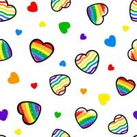 Seamless pattern with rainbow hearts. Colorful hand drawn illustration. vector