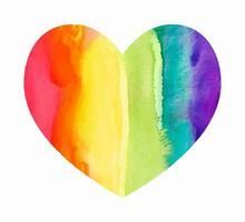 heart drawn by hands with watercolors, painted in a rainbow. beautiful spreads and transitions of paint. LGBT community support. Human rights. LGBTQ. vector flat illustration.