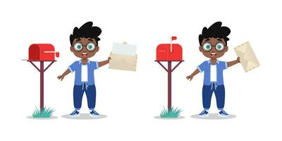 Set of illustrations of a boy with a mailbox vector