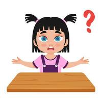 Cute little girl is confused, looking for an answer vector