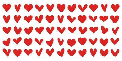 Set of red hearts of different shapes vector