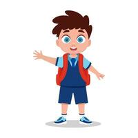 contento niño colegial en colegio uniforme vector