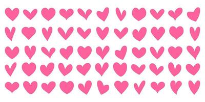 Set of pink hearts of different shapes vector