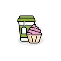 Cupcake and drink vector illustration. Fast food icon isolated on white background