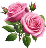 Close-up of beautiful colorful roses with leaves. AI-Generated. png